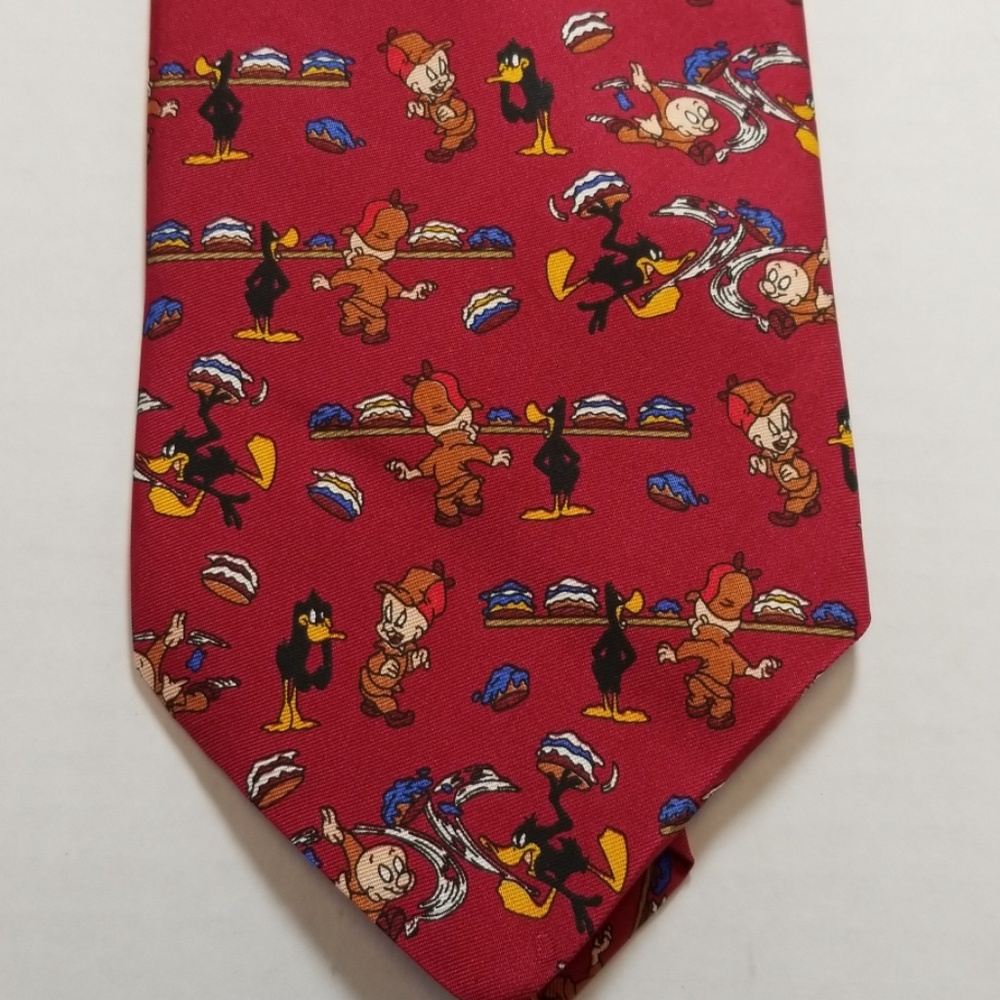 Looney Tunes Warner Bros 1997 Dark Red Mens Tie